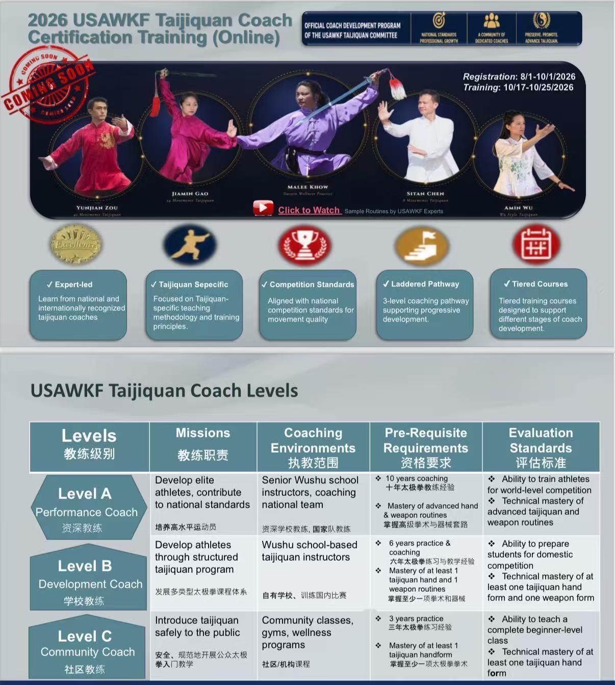 美国武术联合会推出首届太极拳教练认证课程

USAWKF Taijiquan C