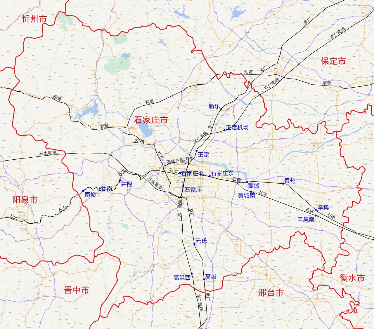河北省石家庄市铁路及客运站分布图
根据铁路12306数据，河北省石家庄市目前有以