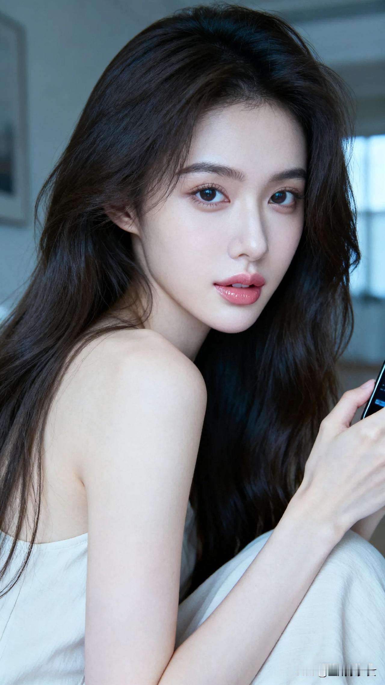 美人清影，素手轻抚。温柔感美女