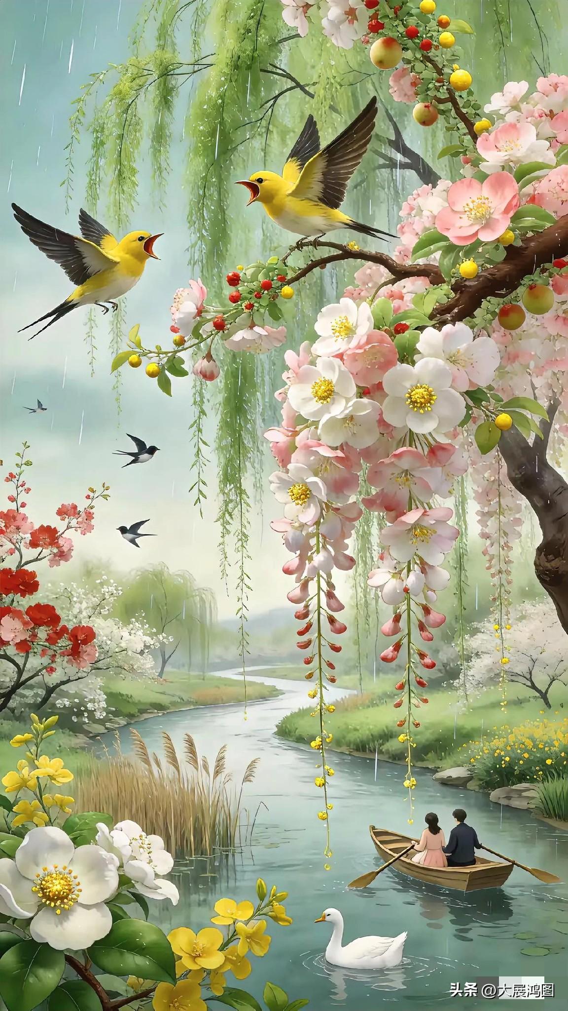 春日的浪漫，着实令人沉醉不已。于北方小城的古城之中，绿柳繁茂成荫，处处鸟语花香。