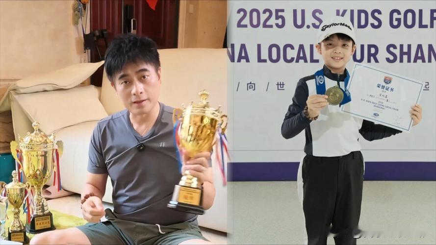 8岁的章纪晨小名葫芦，是演员陈龙与章龄之的小儿子，如今已经拿下19座青少年高尔夫