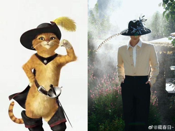 黄子弘凡cos靴子猫 羽毛帽一戴，黄子弘凡秒变绅士猫，慵懒又迷人。差个小披风和佩