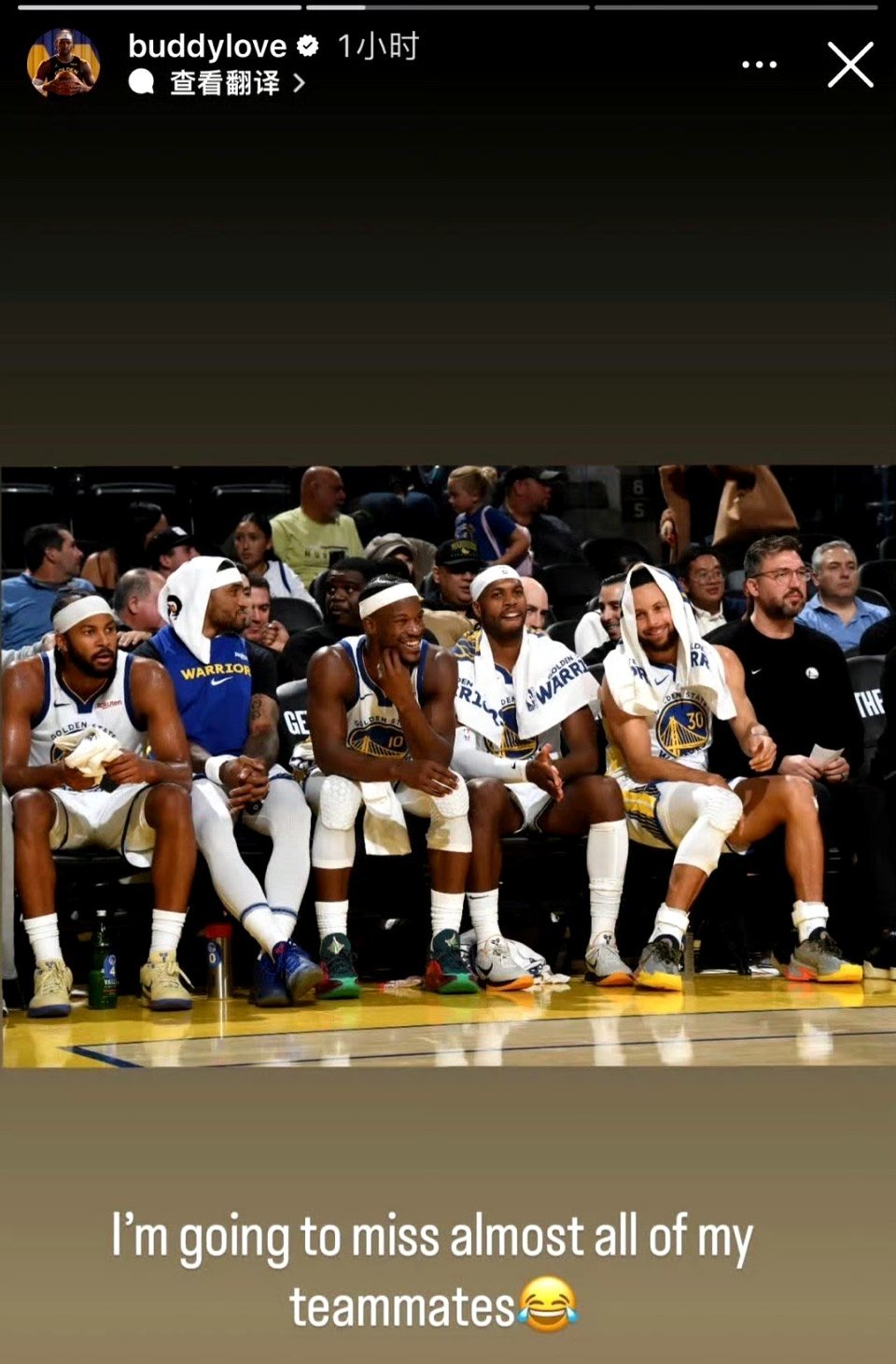 巴迪发文告别勇士：想念我的队友们，感谢勇士国度💙💛我永远会记得25年季后赛火