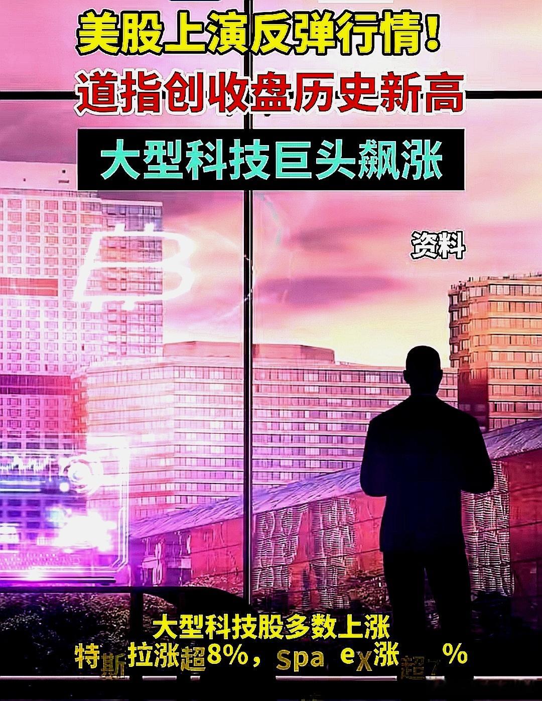 美股上演反弹行情，道指创收盘历史新高，大型科技股飙涨 