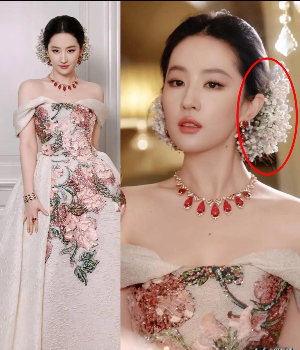 刘亦菲最近走红毯，脖子上戴着一条上亿的项链，结果呢？
大家的目光全被她头上几块钱