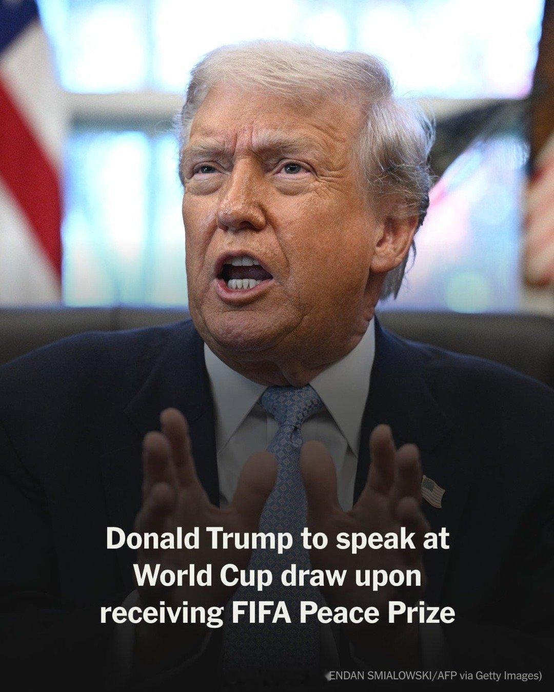 国际足联将给大统领颁发“首届世界和平奖”。随后再邀请他在2026 年世界杯抽签仪