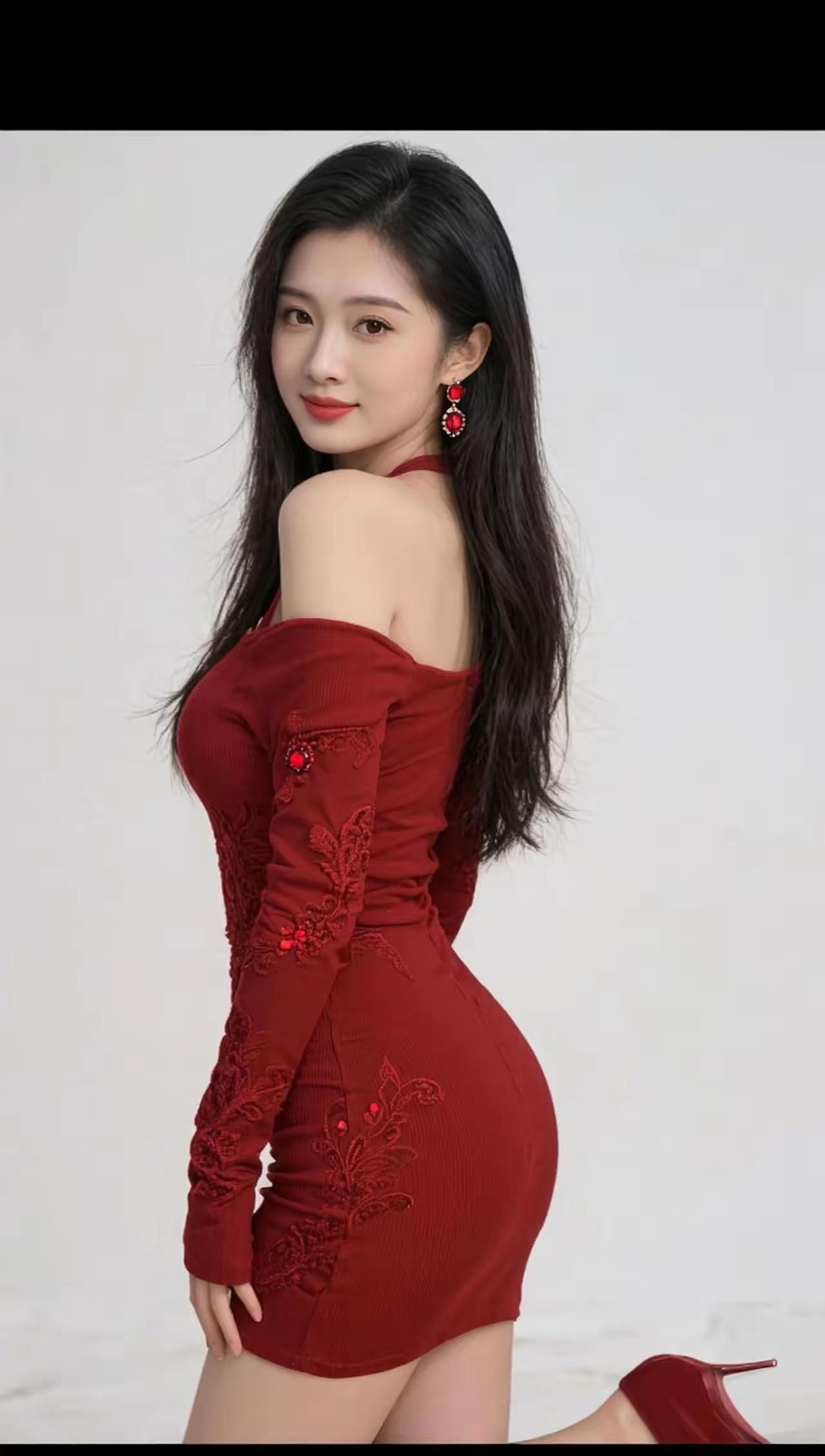 红衣美人倚，玉环映秋光。美景图片分享