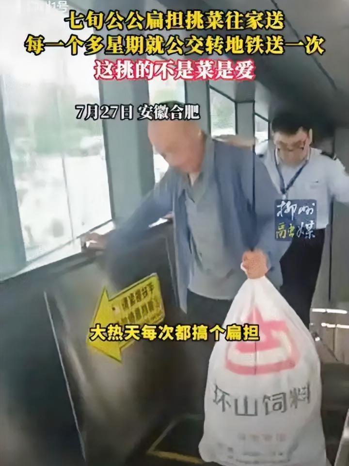 太心酸了。安徽合肥，一位74岁老人每隔一周就给儿子儿媳用扁担挑去一担菜，路上70