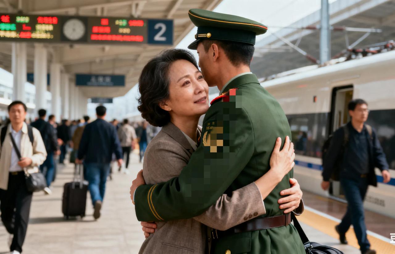 鲅鱼圈高铁站今天上午出现母亲送儿子归队画面，儿子通过闸机，转身跟送他的父母招手那