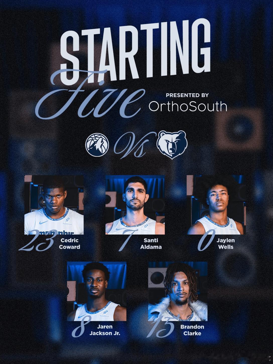 今日首发：考沃德、二大妈、韦尔斯、克拉克、3J。