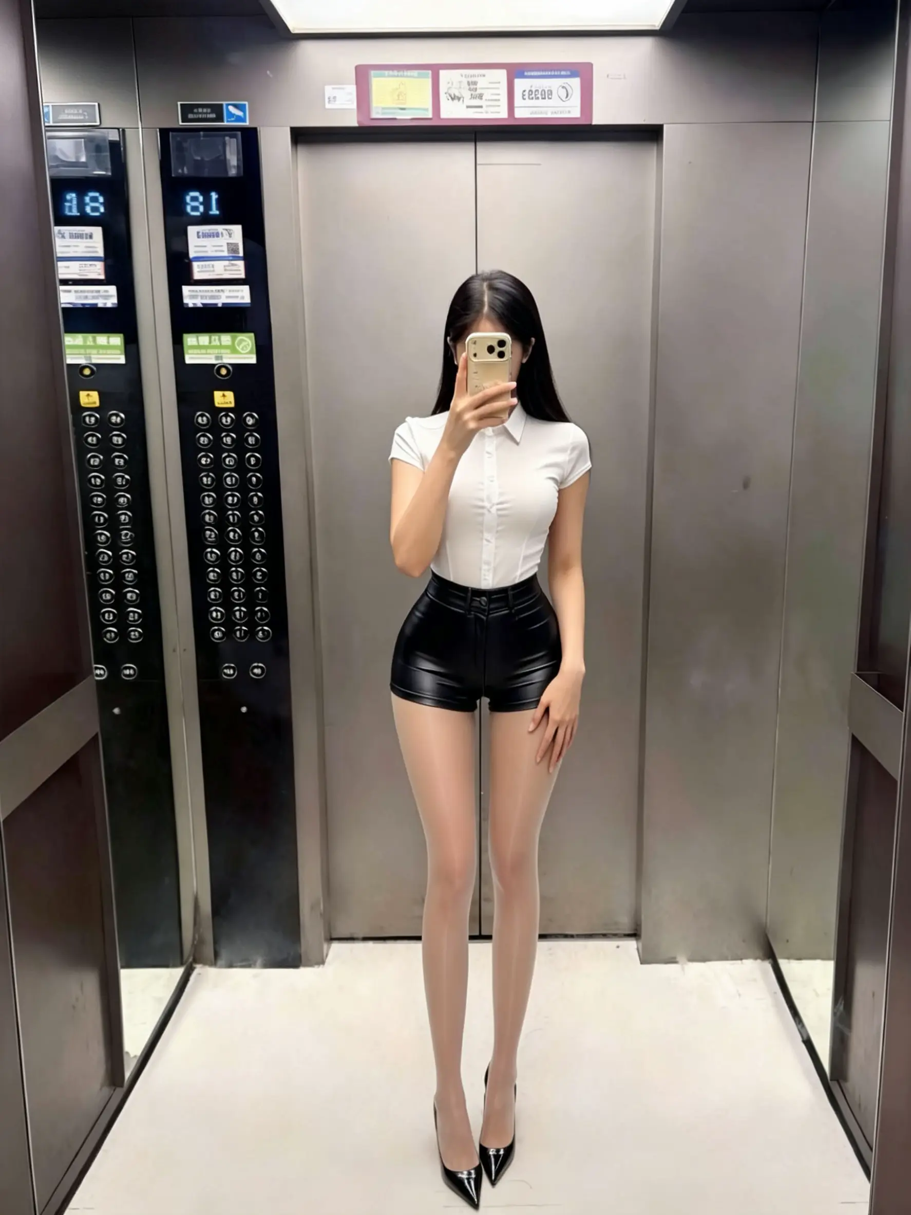 电梯对镜拍，这身好显瘦啊。