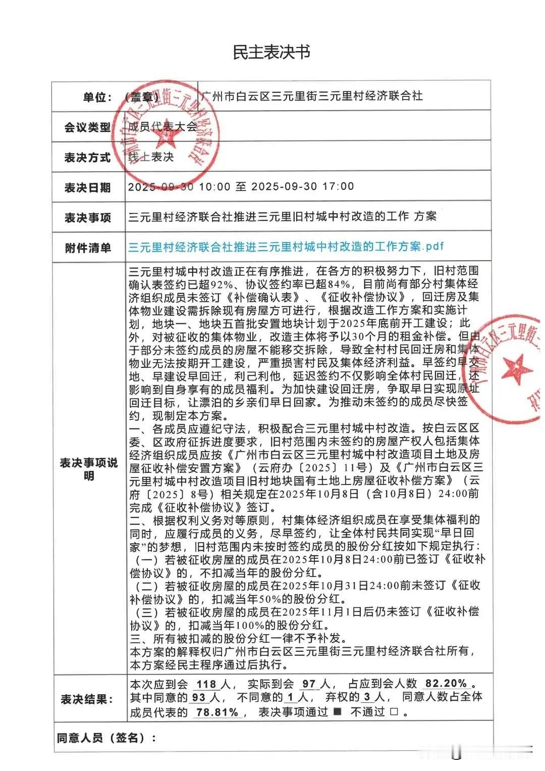 事关分红，三元里村旧改这项表决通过！
就在今天，白云区三元里村举行了关于城中村改
