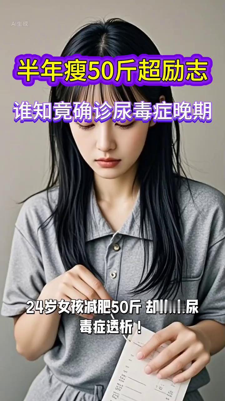 半年瘦50斤超励志，谁知竟确诊尿毒症晚期。
24岁女孩减肥50斤却换来尿毒症透析