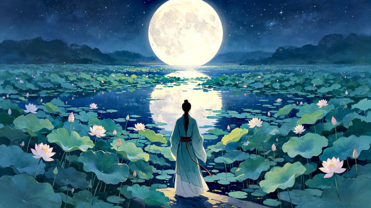 【原创作品】
   七绝•夜过荷塘
     文/张和平
晚风轻吻碧池塘，
荷盏