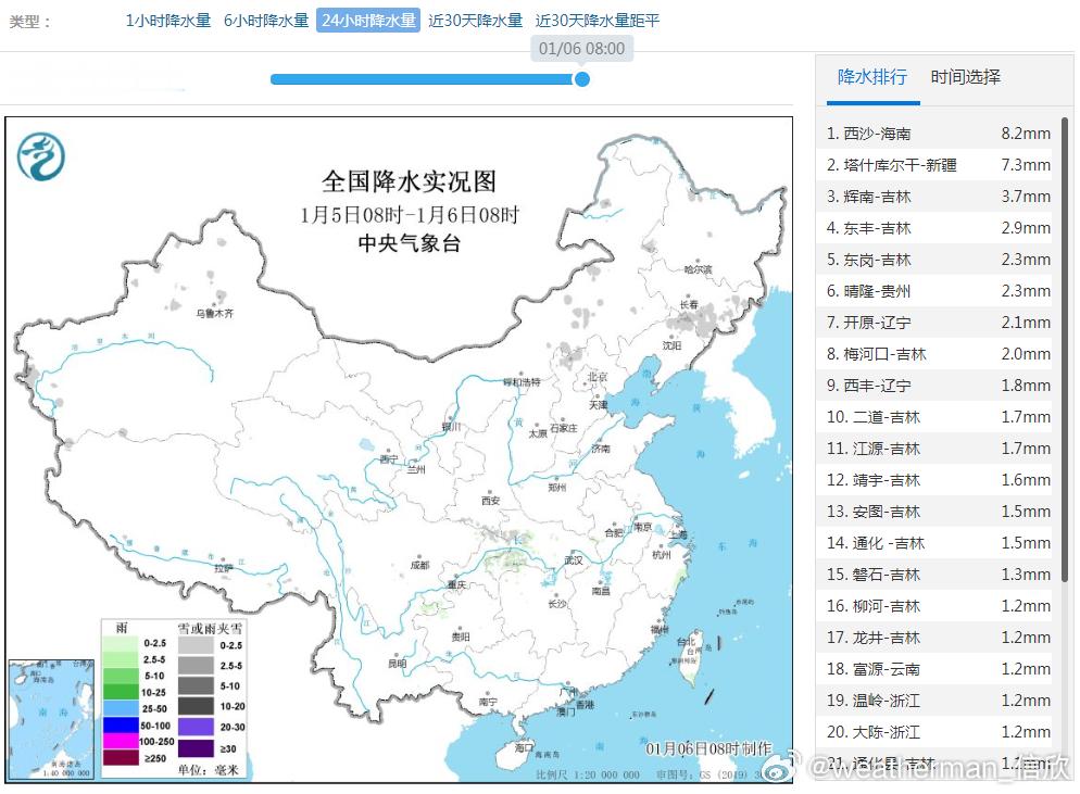 【雨雪】昨天到今晨，降水不多、分布零散。不过6-9日可能会看到相对成系统的降水，