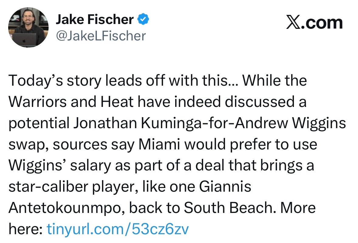 耍我勇？ Fischer：尽管勇士与热火确实已探讨过库明加与维金斯互换的潜在交易
