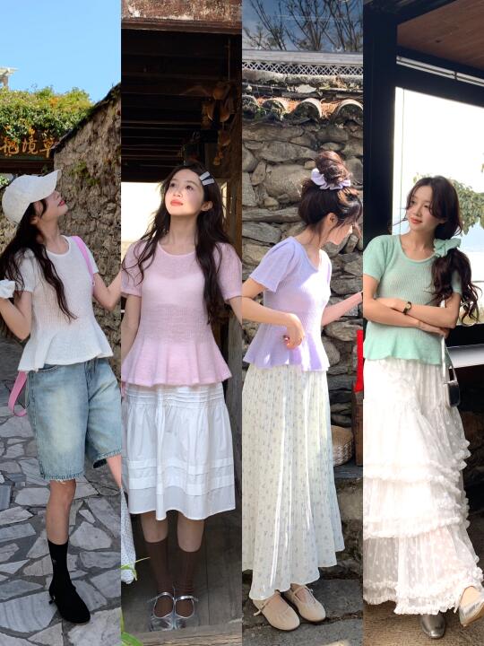 OOTD｜温柔奶油系针织短袖上衣