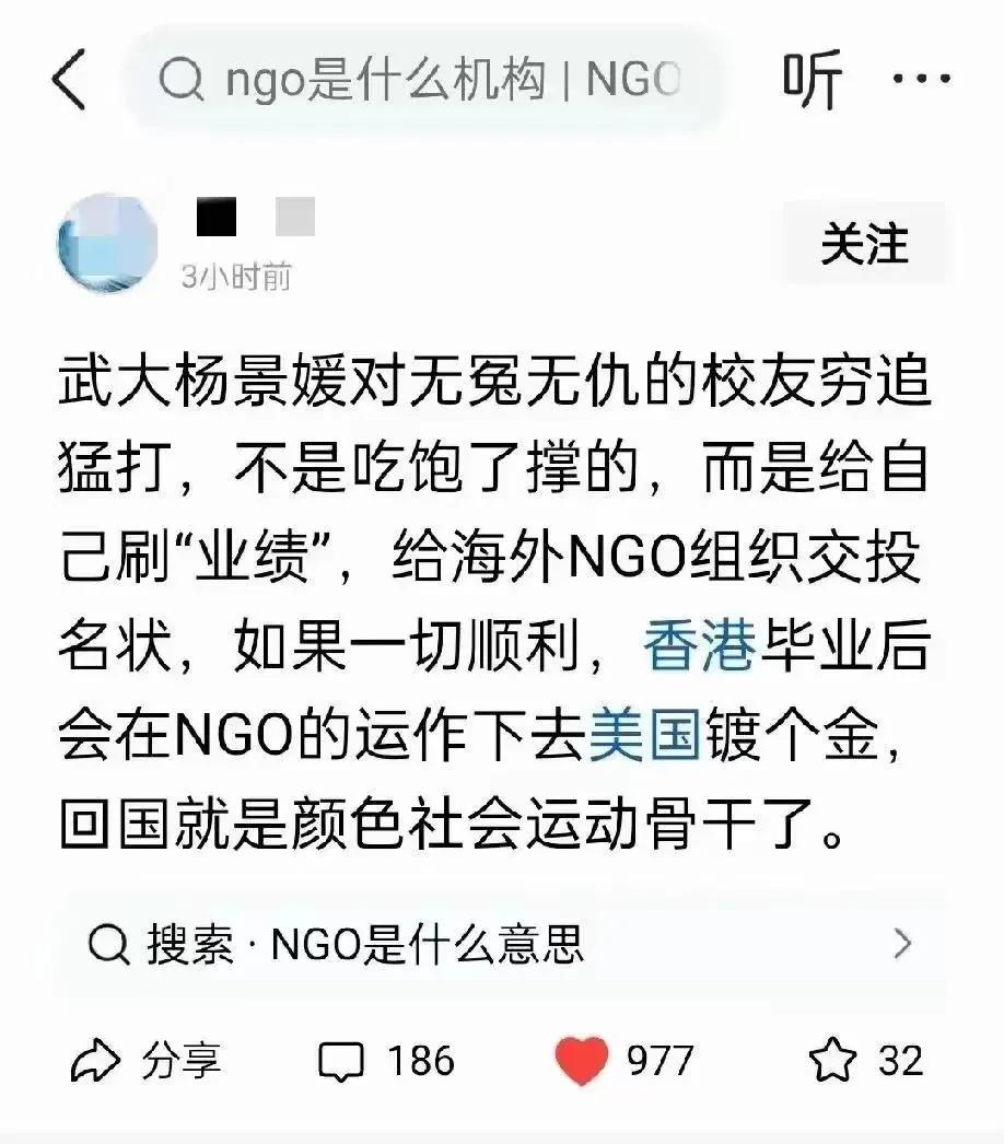 武大杨同学是给海外组织递投名状吗？
刚刷到这张图片，看完里面的内容后，不由地倒抽