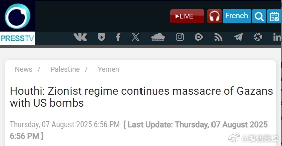 胡塞武装：犹太复国主义政权用美国炸弹继续屠杀加沙人胡塞武装领导人阿卜杜勒-马利克