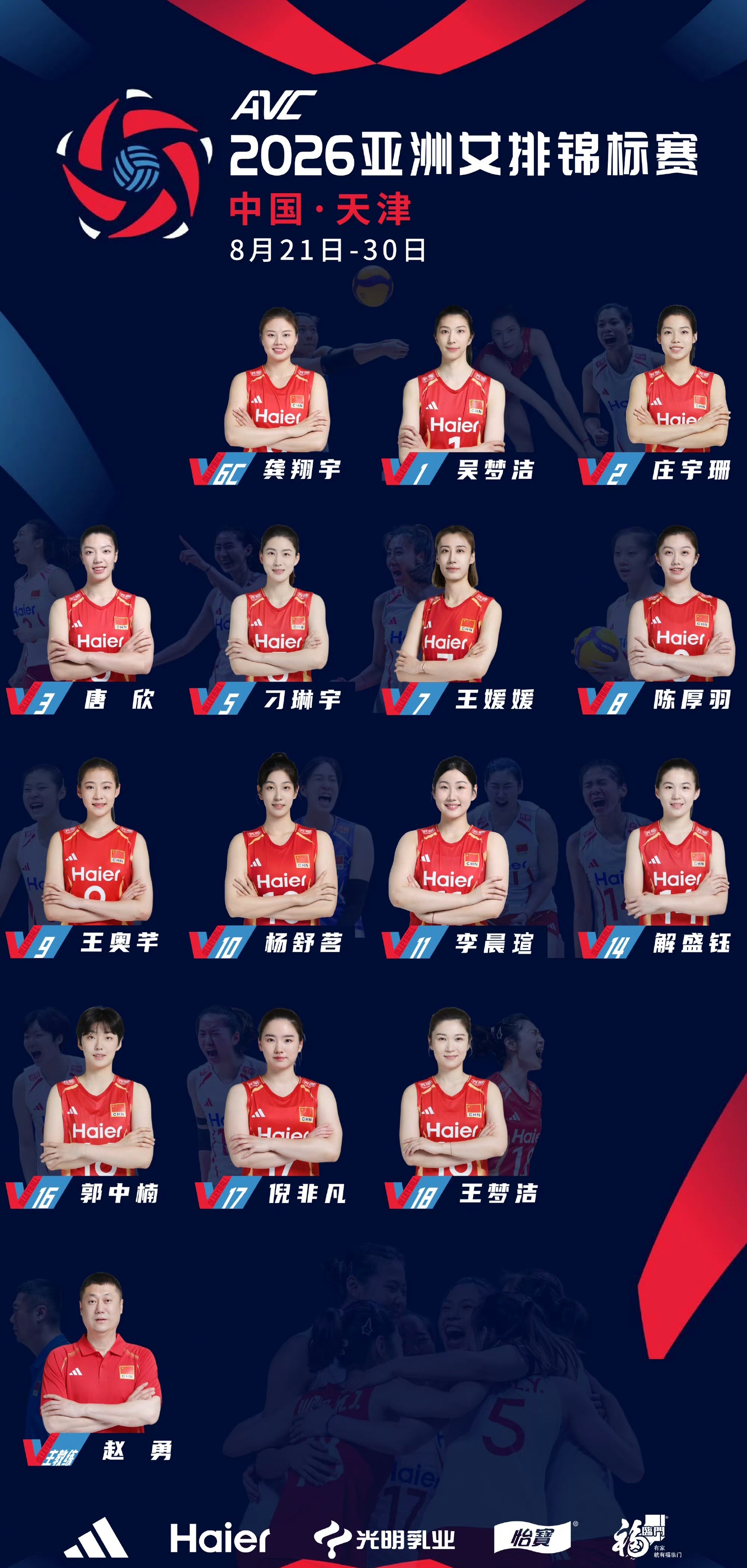 女排亚锦赛14人大名单正式出炉！本土作战8月天津打响女排亚锦赛中国队名单冲上体育