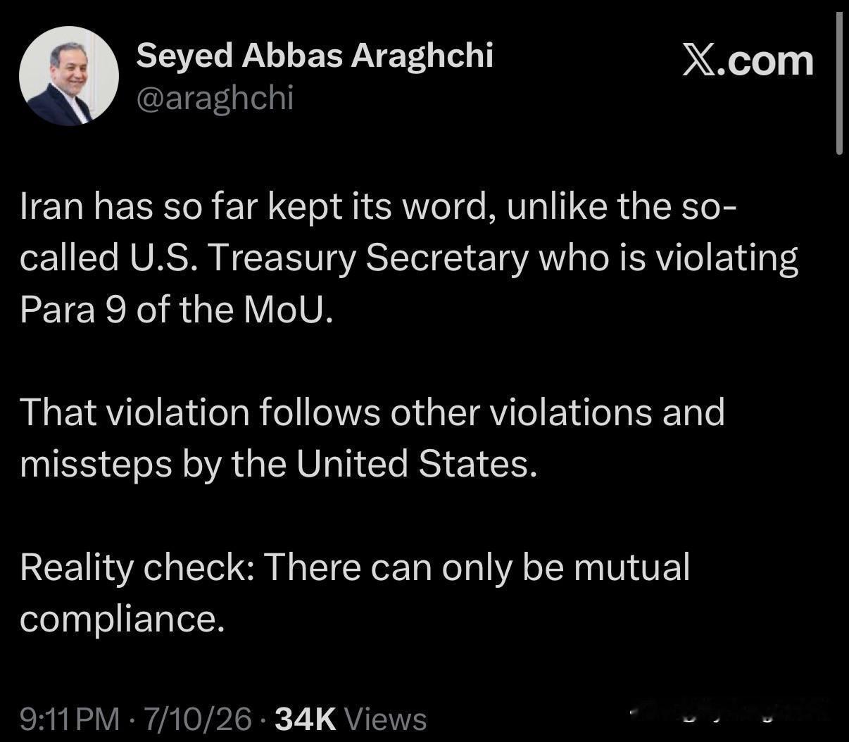 🇮🇷🇺🇸⚡️伊朗外交部长阿巴斯·阿拉格齐（Abbas Araqchi）指