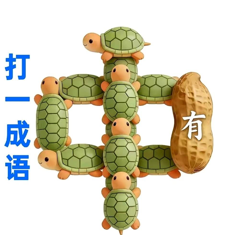 一张图，把我给看蒙了。
就两样东西。地上，一群乌龟，旁边，一颗花生。
我把手机屏