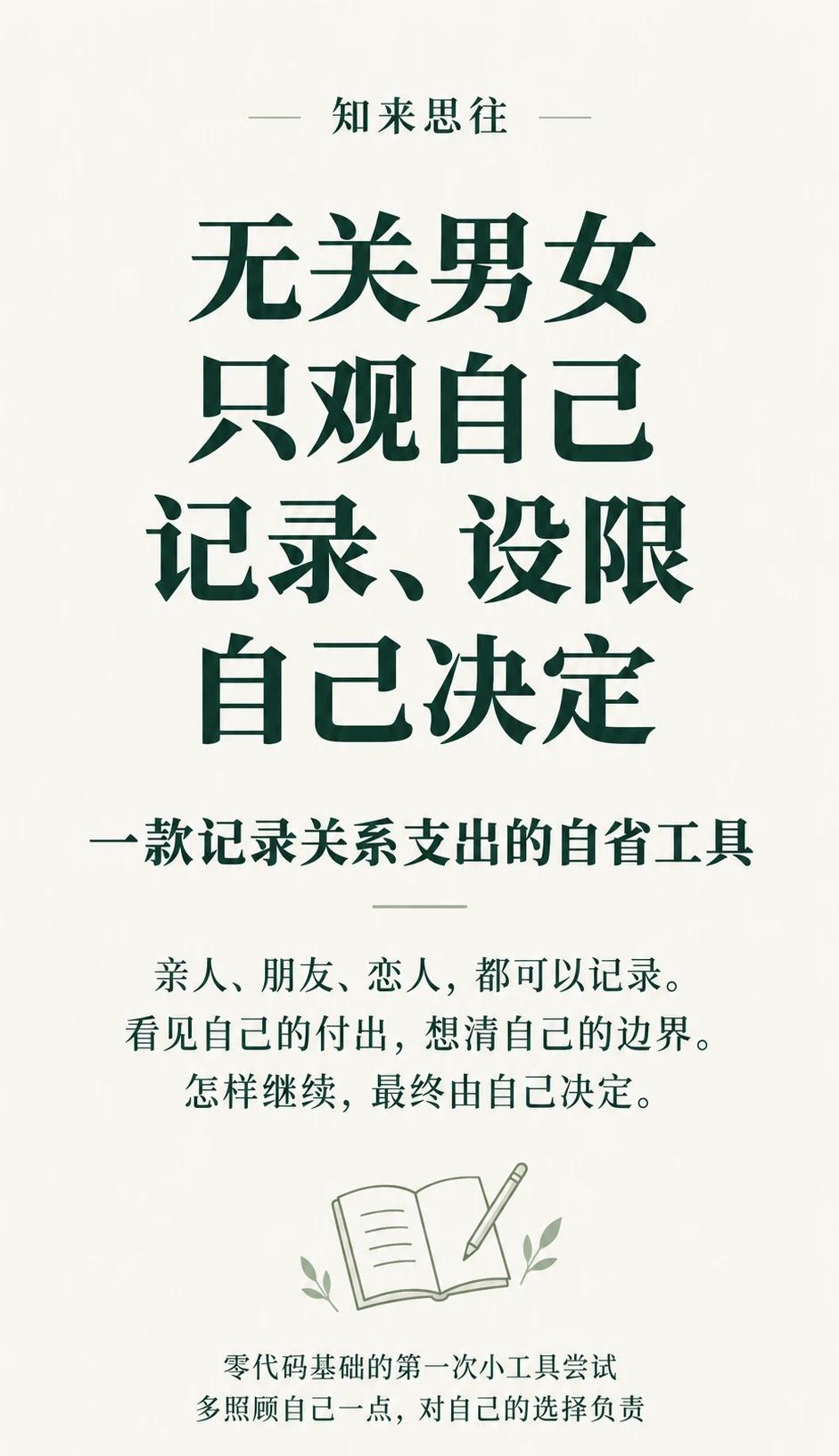 无关男女，只观自己，记录、设限，自己决定
这是我零代码基础做小工具的第一次尝试。
