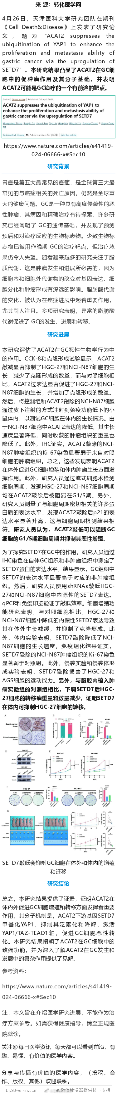 新发现！天津医科大学：揭示胃癌治疗新靶点之前的研究表明，在不同的条件下，乙酰辅酶