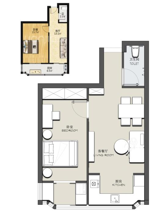 户型优化/小户型两居室平面方案设计