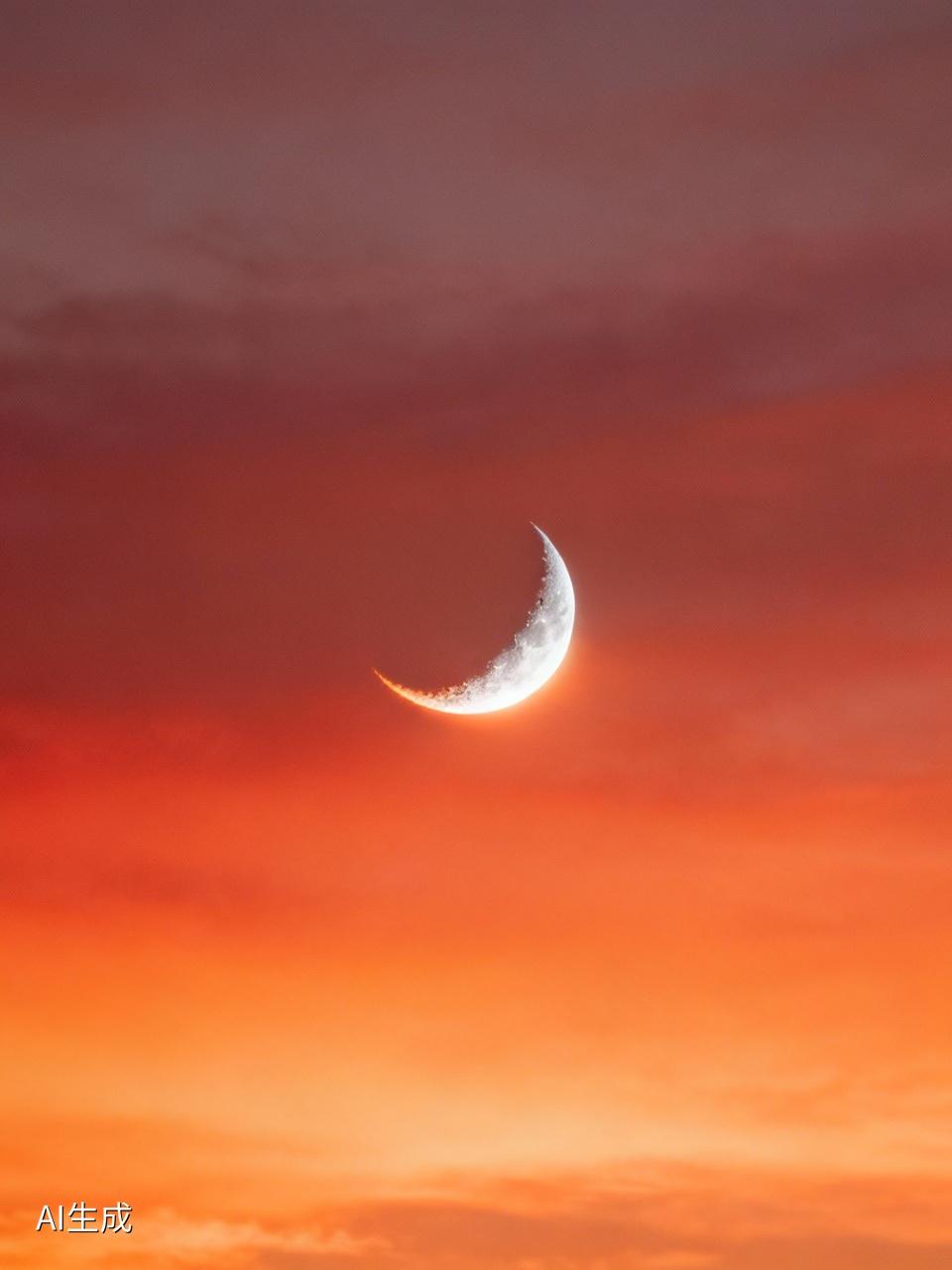 AI妙生图弯月钓晚霞。