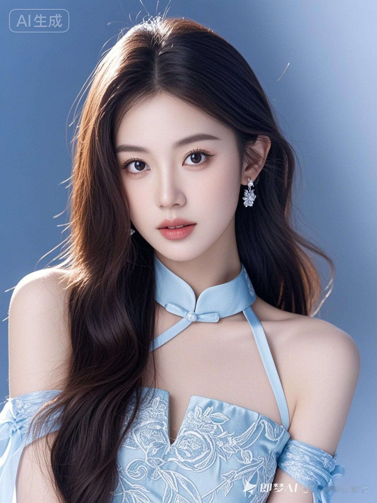 亚洲美女棕黑长直发垂落，面孔绝美，眼神勾魂，高贵典雅。