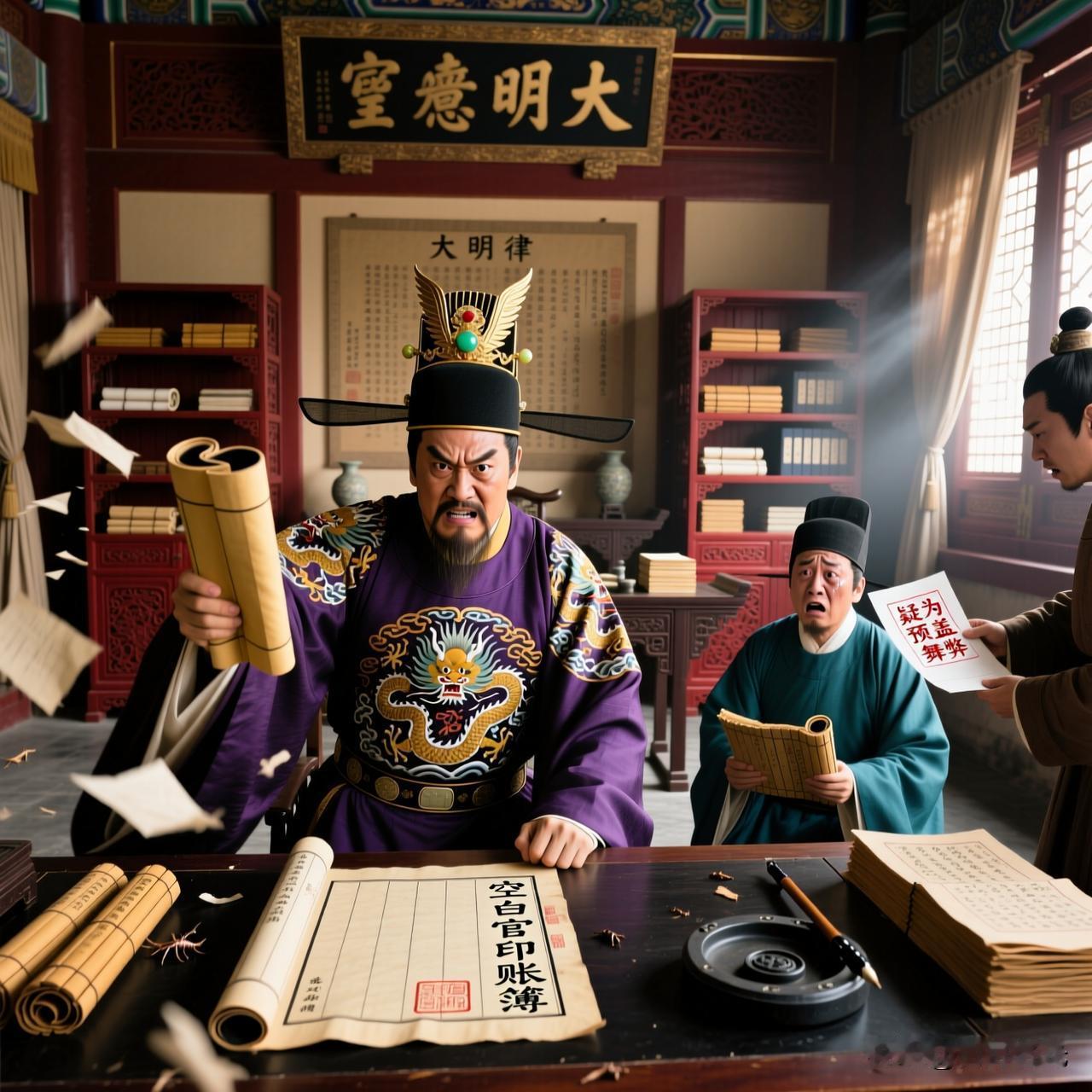 洪武九年（1376年），朱元璋在核查全国财政账册时，意外发现了“空白官印账簿”“