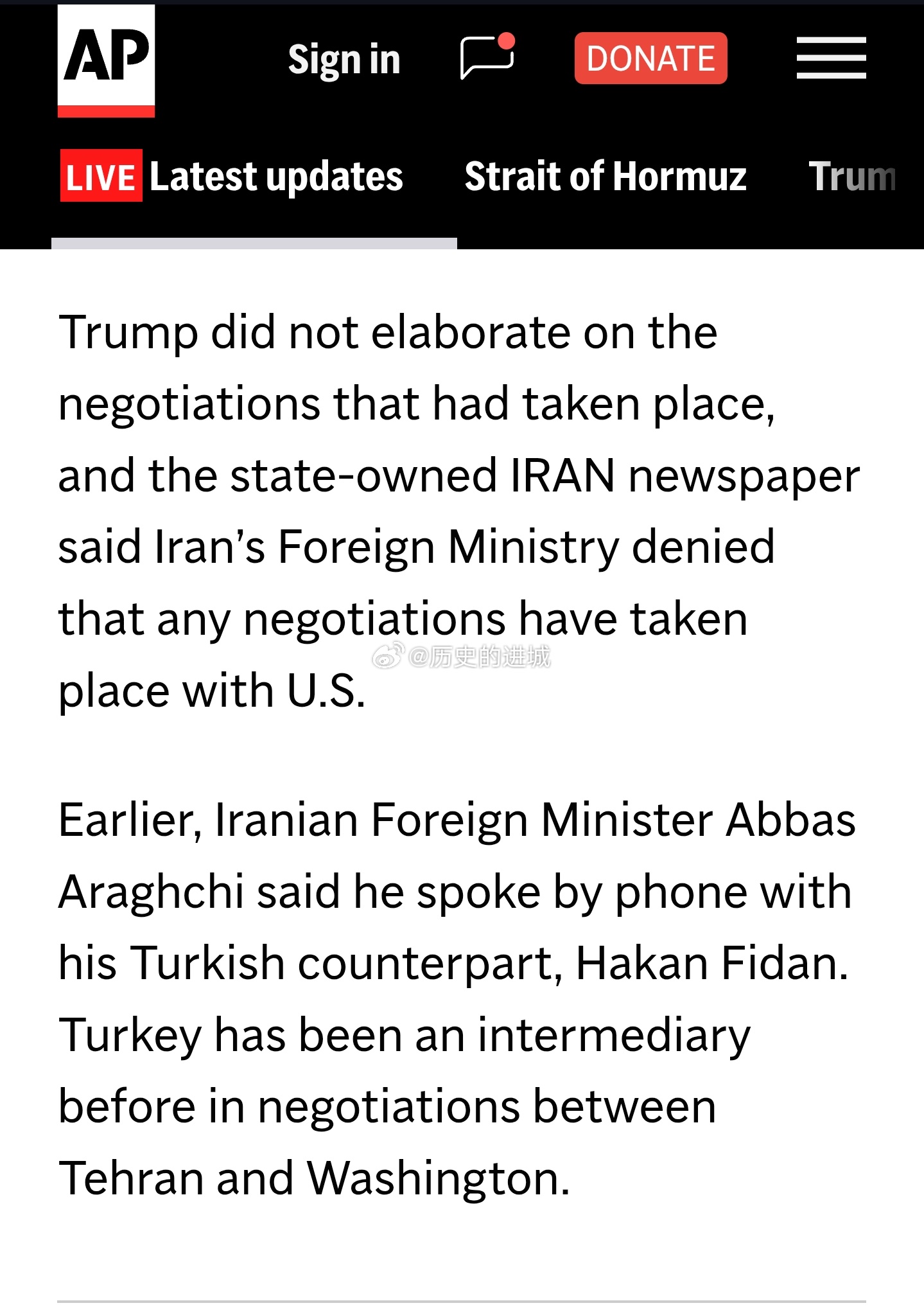 伊朗否认与美国沟通美联社援引伊朗报纸称，伊朗外交部否认与美国进行了任何谈判。伊朗