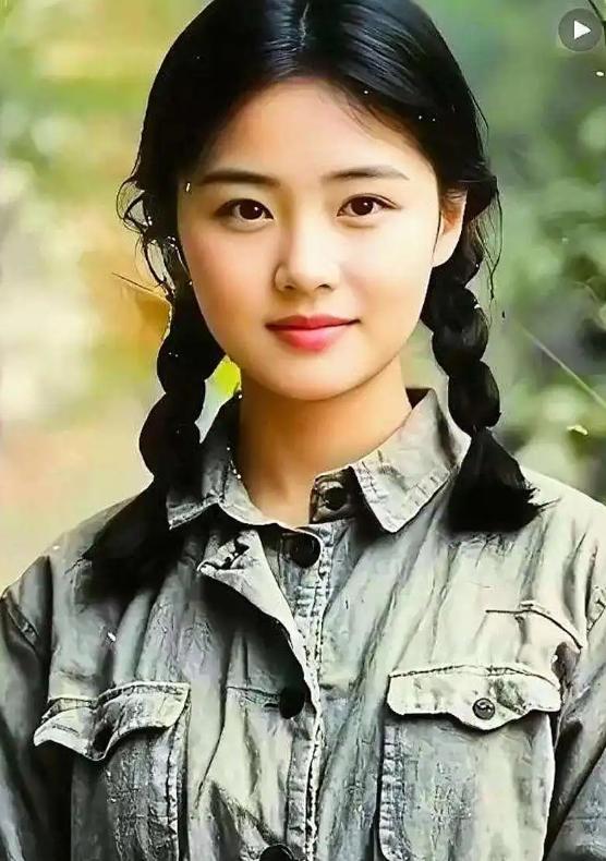 1970年天津的女知青，她的名字叫詹向平。这是在县农机厂穿着工作服拍的一张照片。