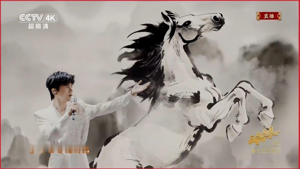 张杰把国画中的马唱活了这是AI最成功的一集！张杰直接把国画里的马唱活了，有万马奔