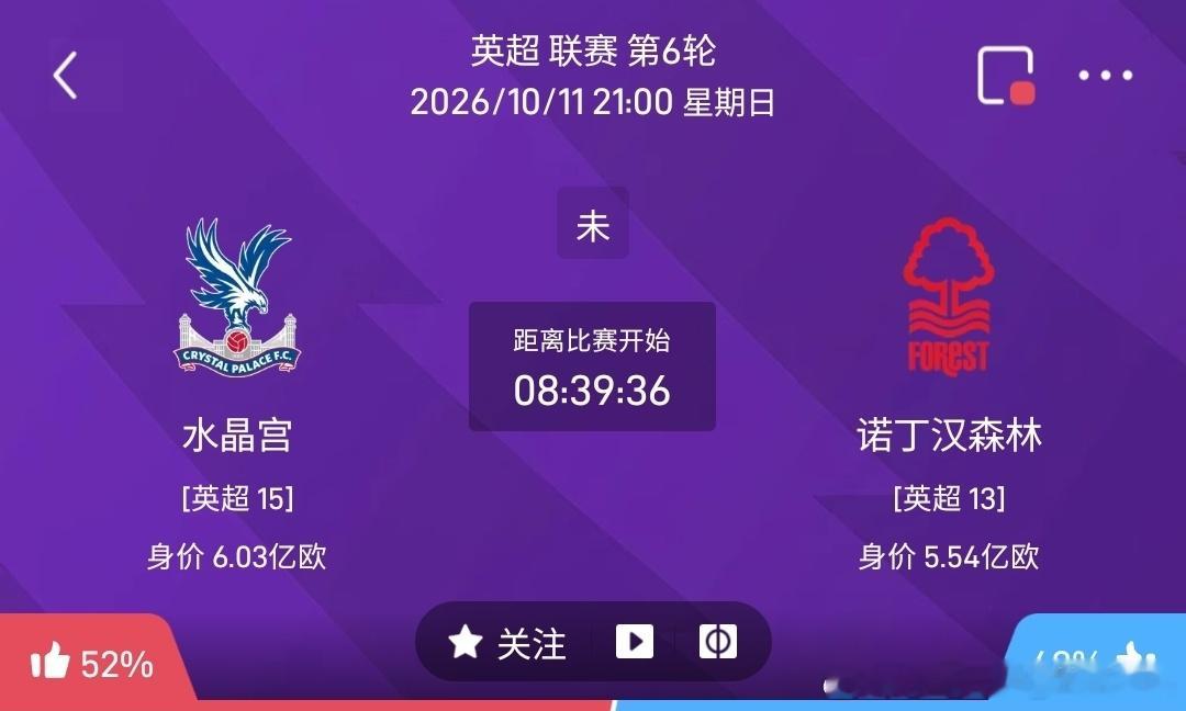 水晶宫 vs 诺丁汉森林1️⃣水晶宫（英超）✅利好：坐拥主场之利，全队身价小幅占