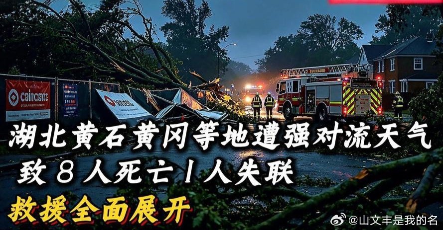 湖北龙卷风致8死1失联7月6日晚19时至23时，湖北东部黄石、黄冈、鄂州、咸宁等