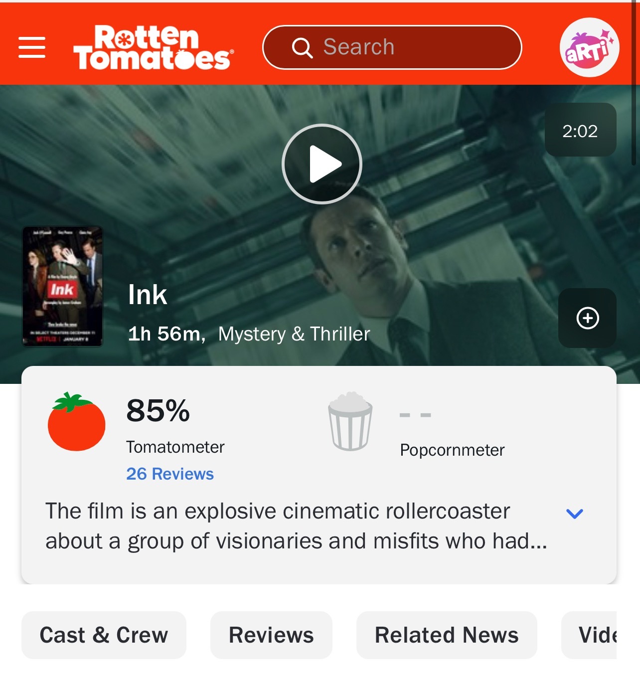 丹尼·博伊尔导演的《墨》在威尼斯电影节首映后，烂番茄新鲜度85%，MTC评分79