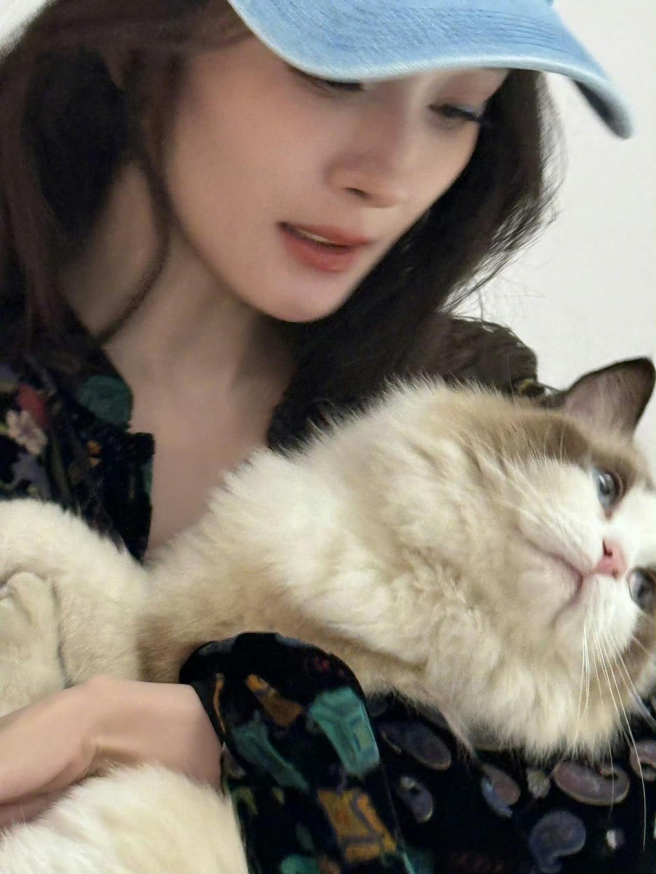 像猫咪一样美丽的女人，怀里抱着猫咪，画面😊有爱萌系猫女照