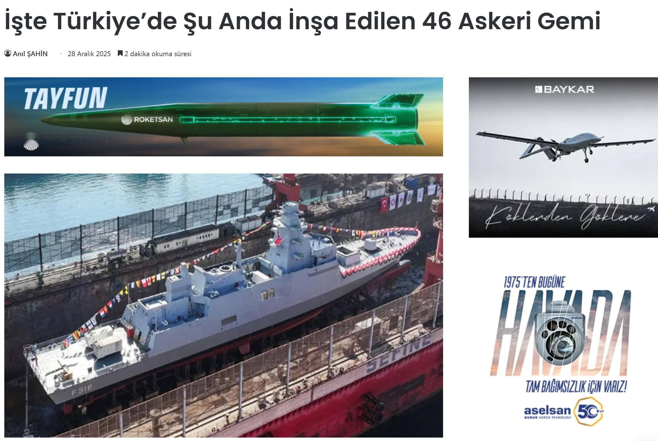 今日强土，土鸡正在建造46艘各类舰艇【本国订单：34艘】——国产航母：1艘——T