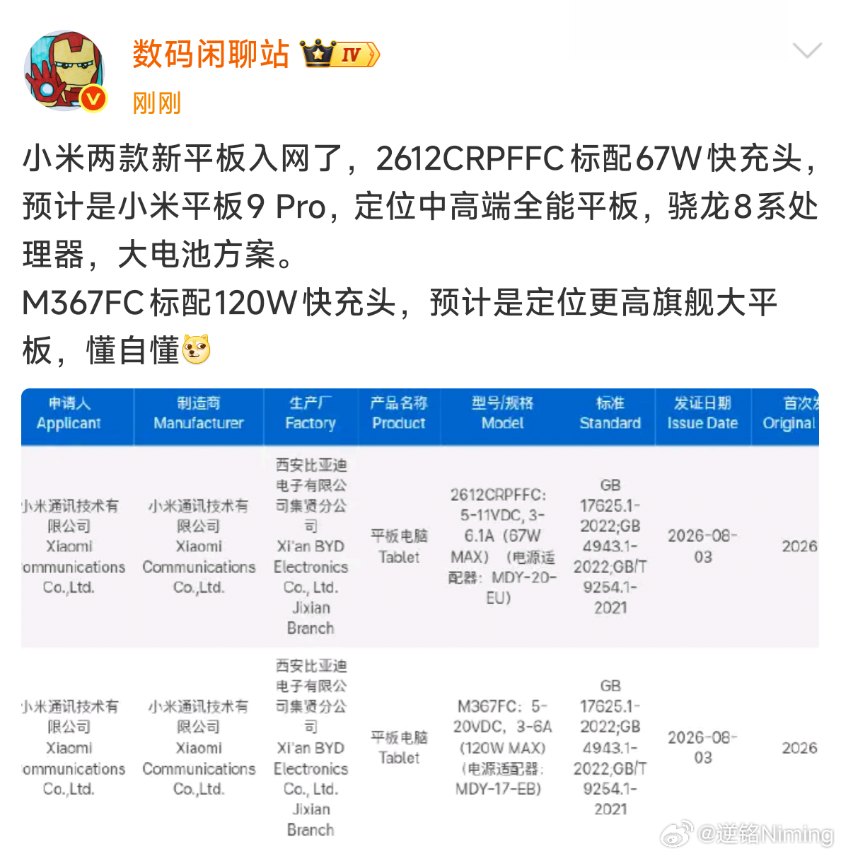小米两款新平板入网，旗舰大平板用的是什么芯片呢，好难猜啊