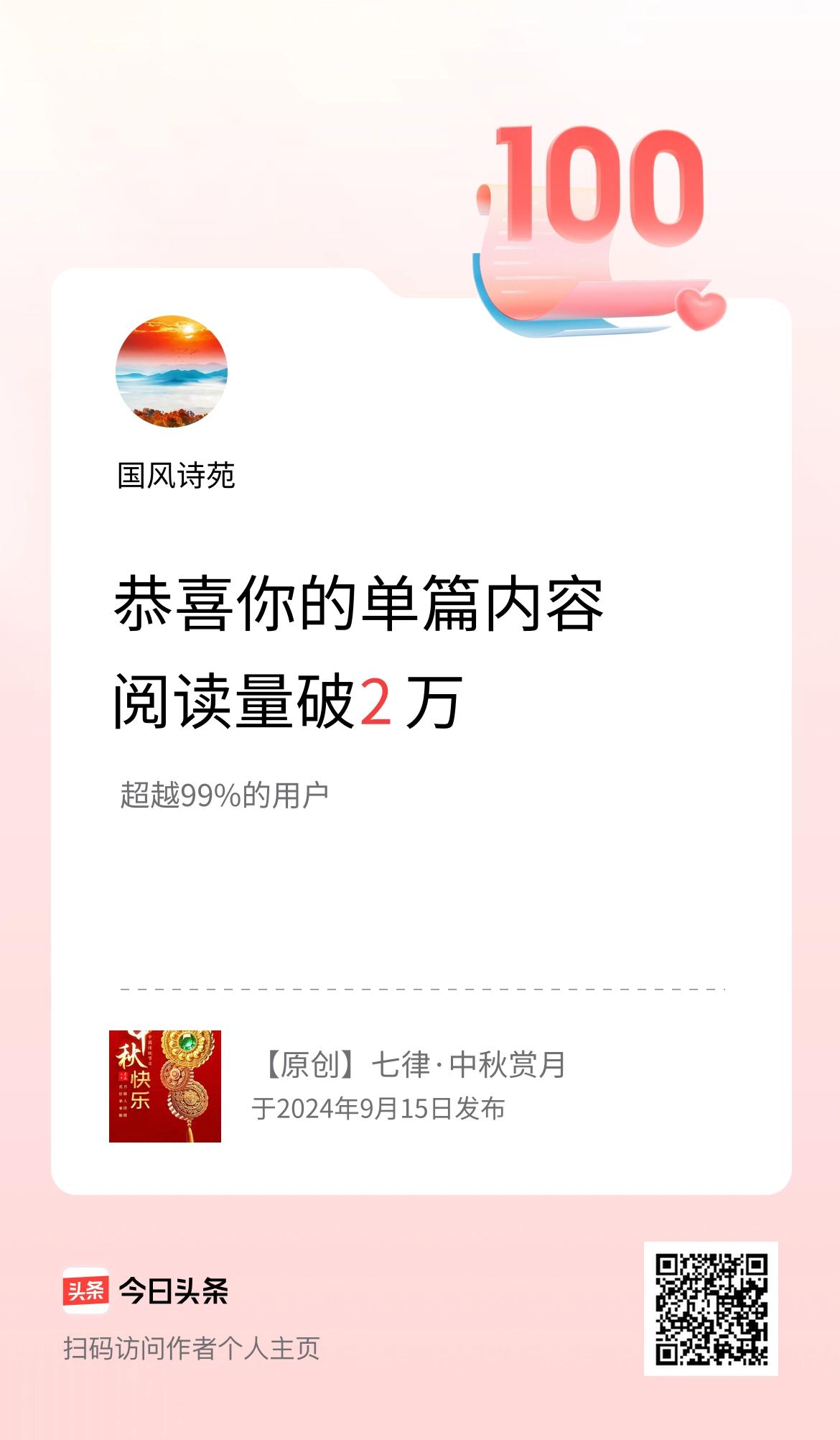 单篇内容获得阅读量破2万啦！