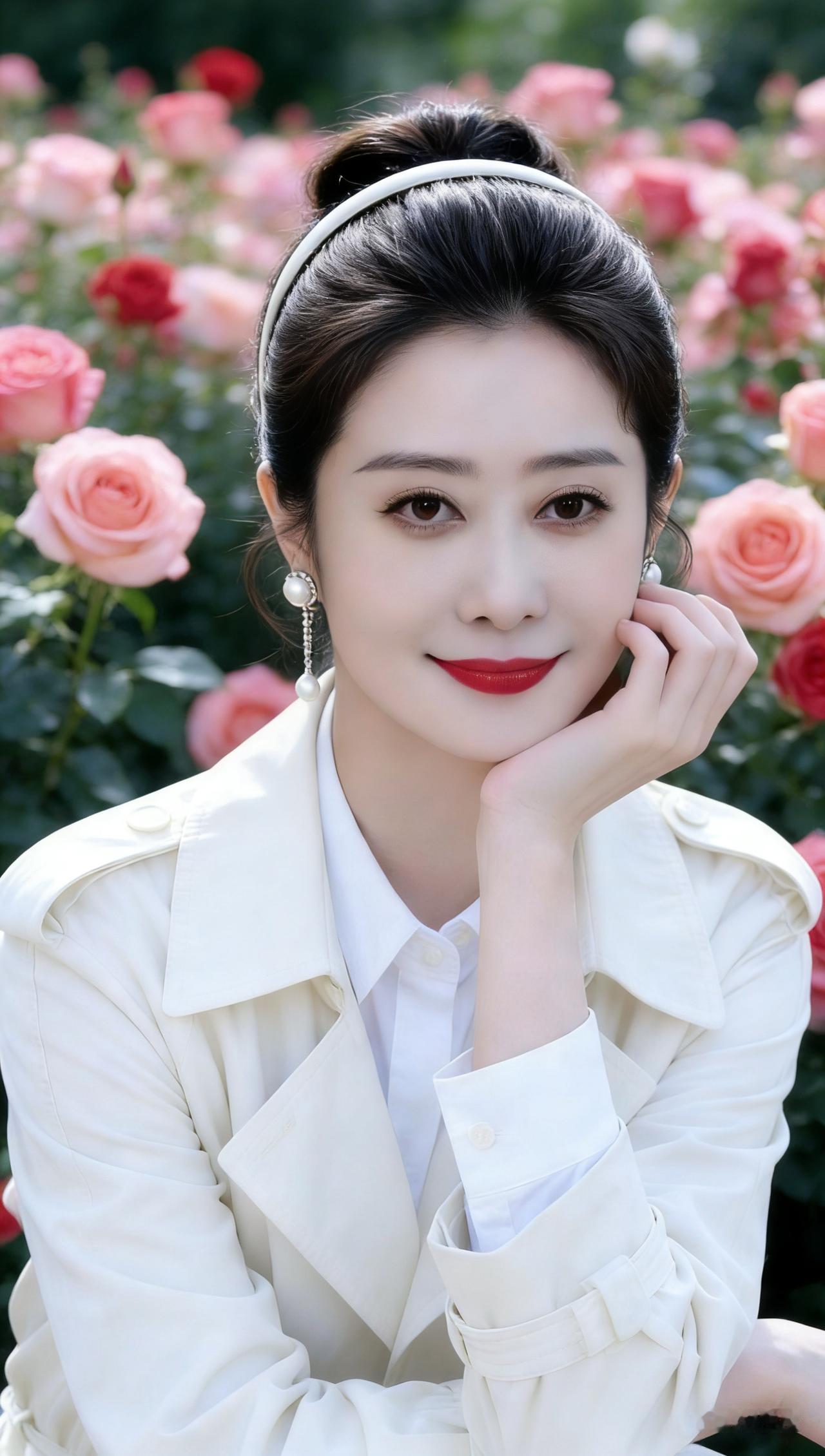 优雅玫瑰园中，温柔少女微笑似花般绽放。花海少女照 花丛微笑 读者评论：她哪张姿势