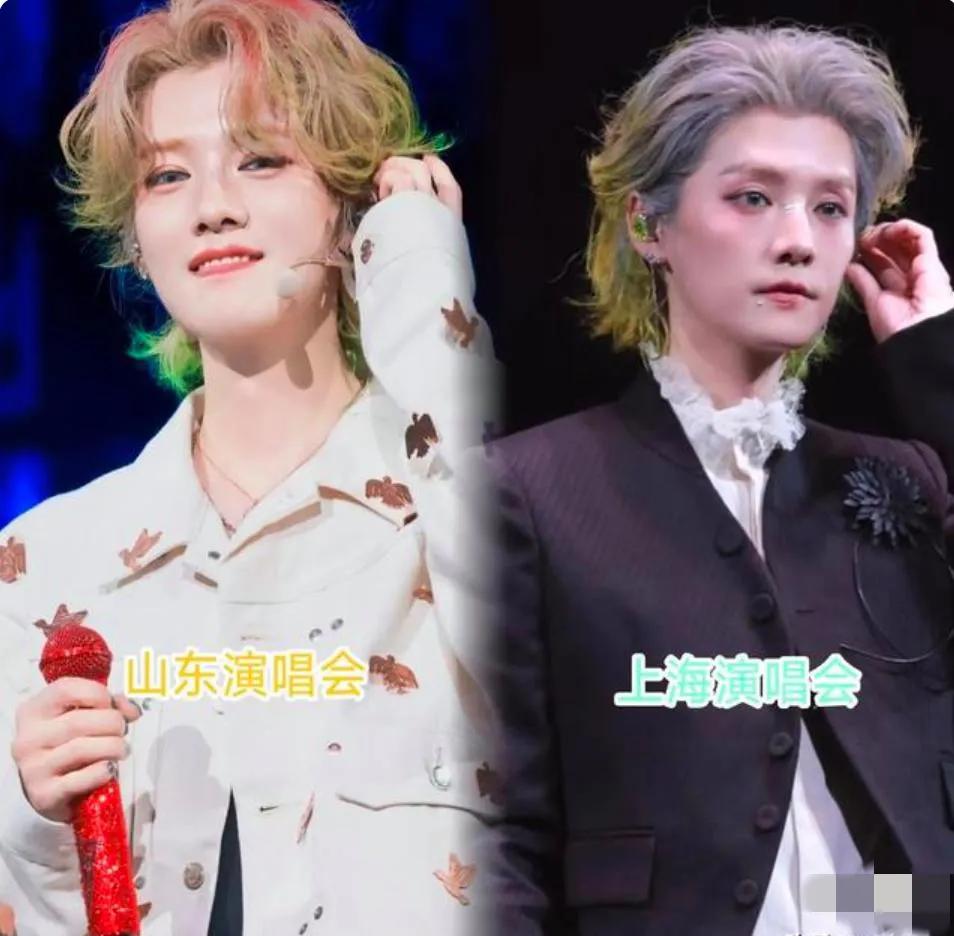 鹿晗青岛演唱会造型变化大：金发碧眼，珠围翠绕，纹身花里胡哨，指甲颜色各异，有网友