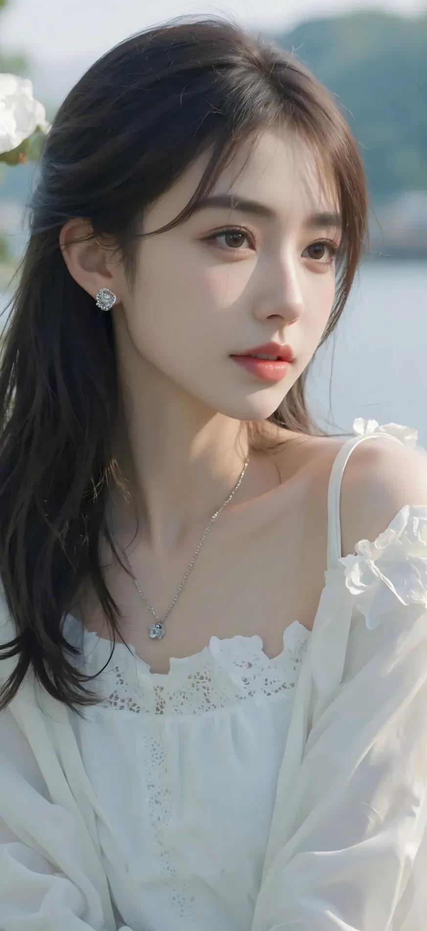 温柔白裙少女，静谧湖畔时光想看看最好看的一张壁纸 高清全屏美图壁纸分享