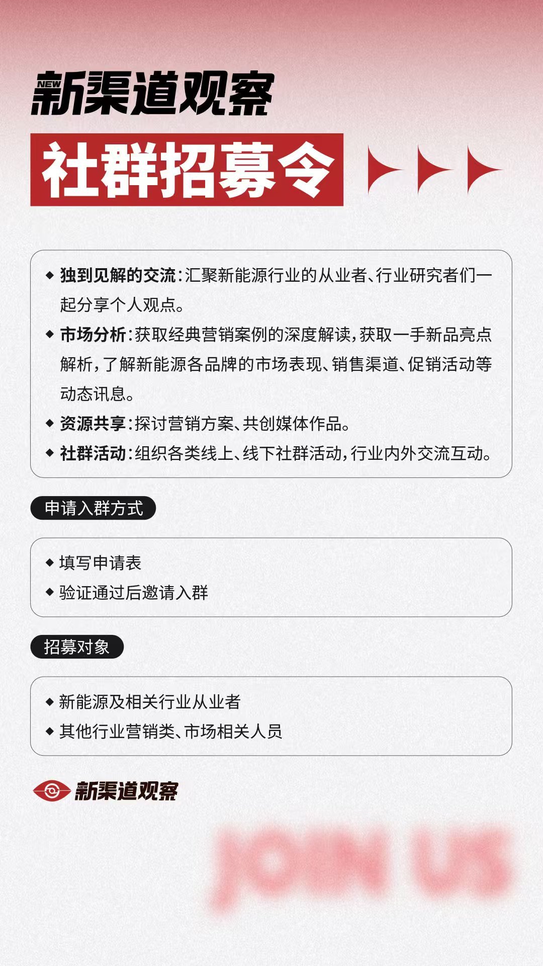 【新渠道观察社群招募令】→ 独到见解的交流：汇聚新能源行业的从业者、行业研究者们