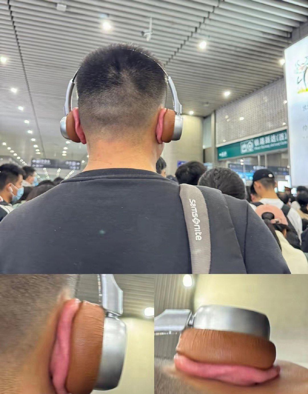 这样戴耳机，他耳朵不疼吗？ ​​​