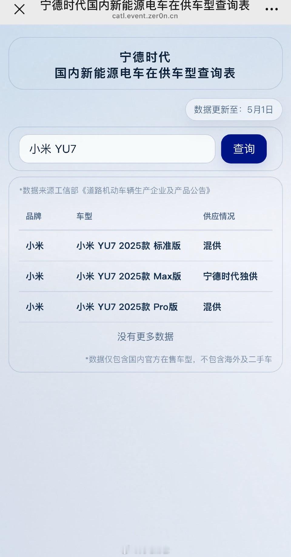 宁德时代公众号的新功能，输入型可以查询是否用的宁德时代电池 并且可以确定是混供还