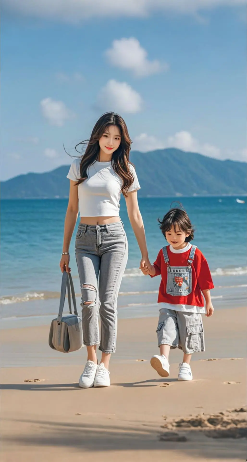 AI扩图 AI海滨亲子情
