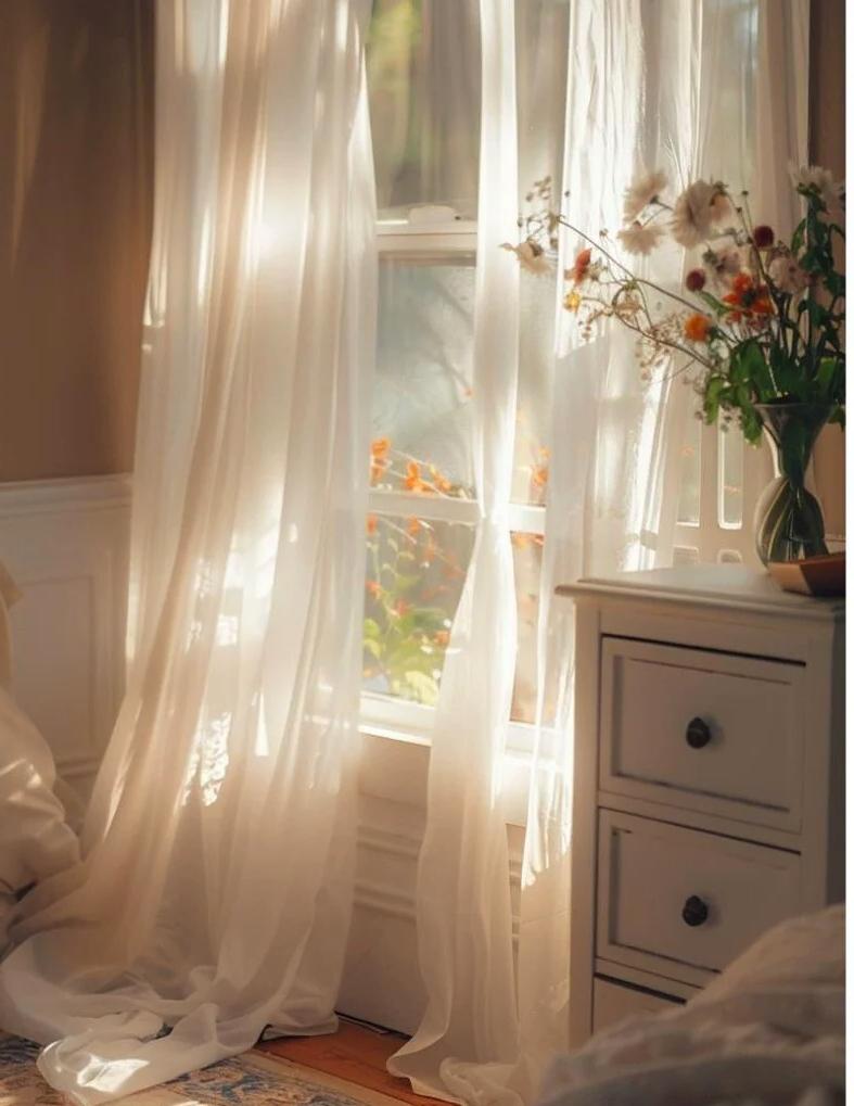 清晨，伴随着汽车的鸣笛声我也渐渐清醒。窗帘上映衬着朝霞的微光，窗外小鸟也在比赛歌